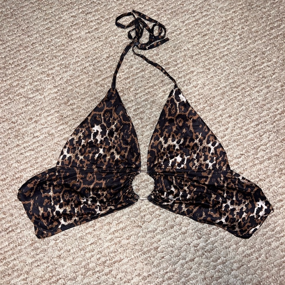 Oh Polly NEW Leopard Print Halter Top with Ring detail, size L